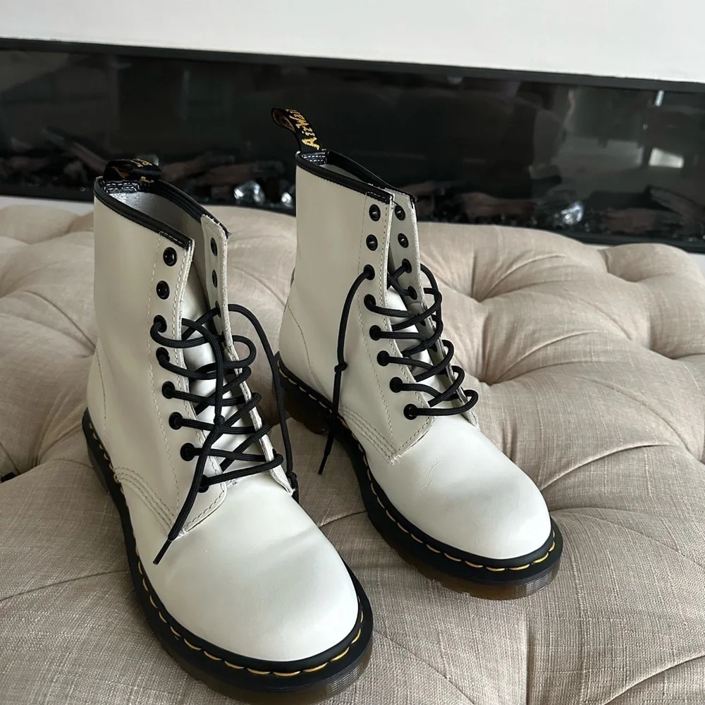 Dr. Martens White and Black Leather Boots